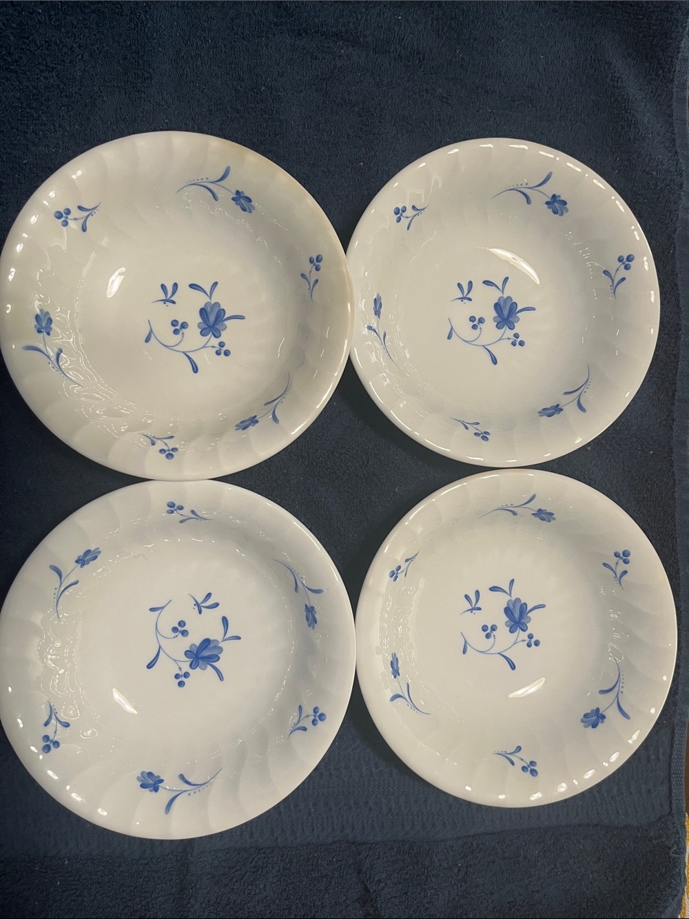 Beautiful White Ceramic Soup/ Cereal Bowls with Blue Floral Motif